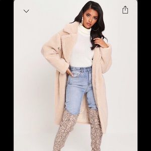Extra long, cream teddy fur coat from boohoo